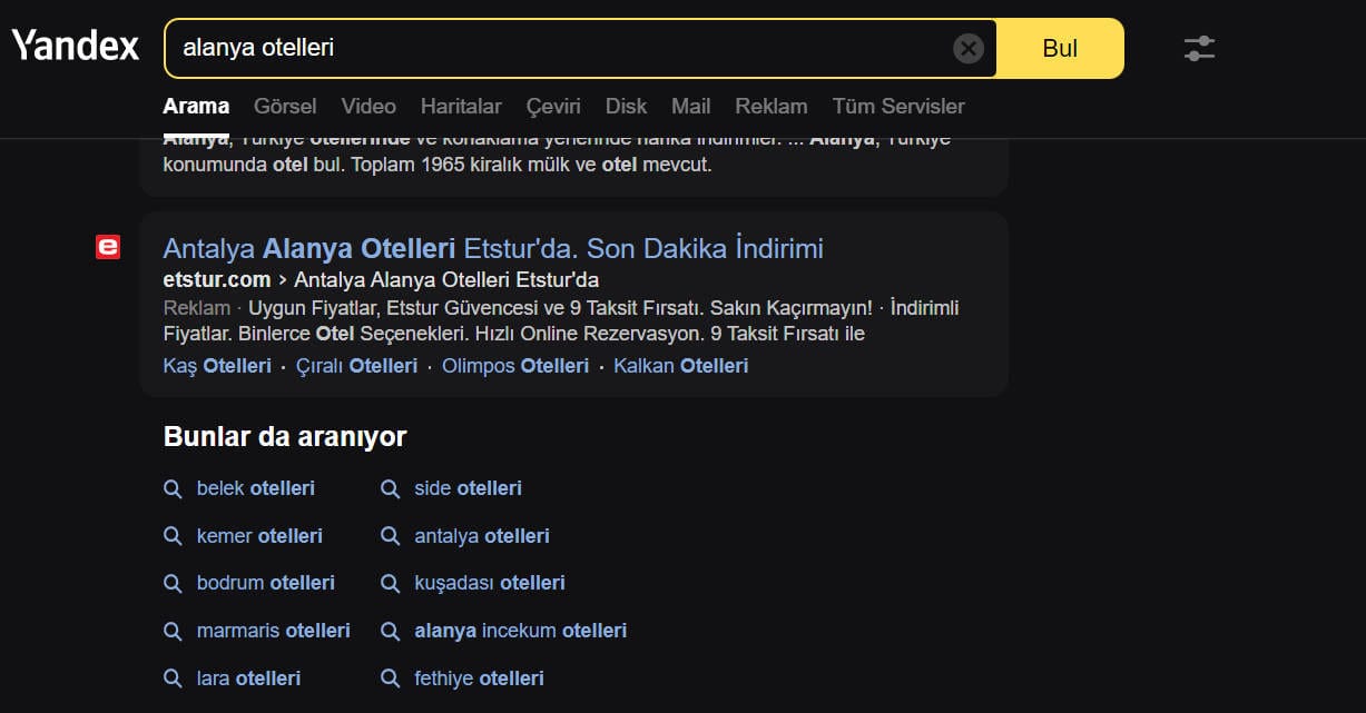 yandex ile arama